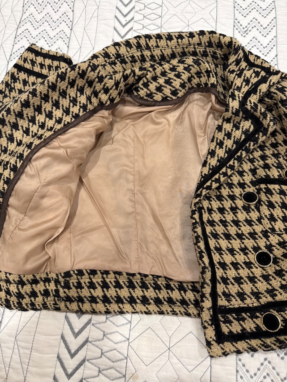 Tweed Cropped Houndstooth Double-Breasted Jacket, XXSP, NWOT - Picture 4 of 10